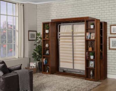 Library wallbed open with bed folded up