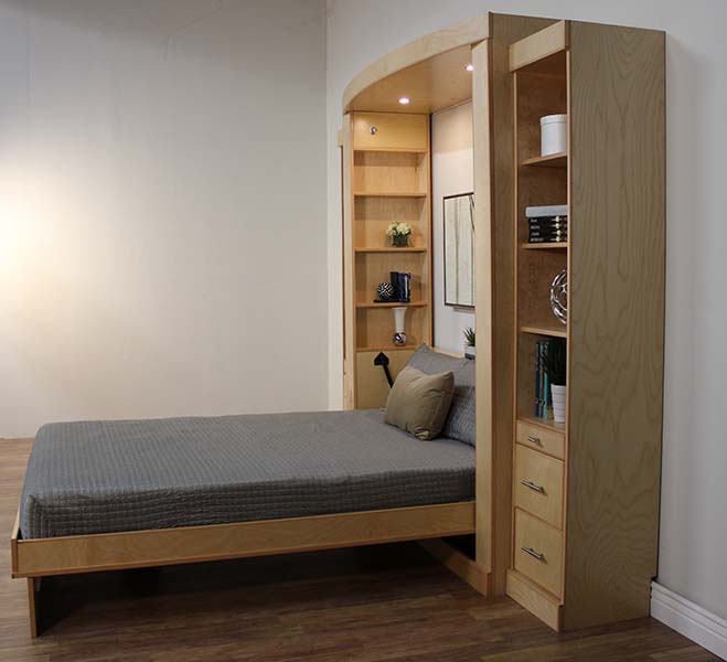 Euro Table Wall Bed Natural Finish - Open - Wallbeds n More Scottsdale
